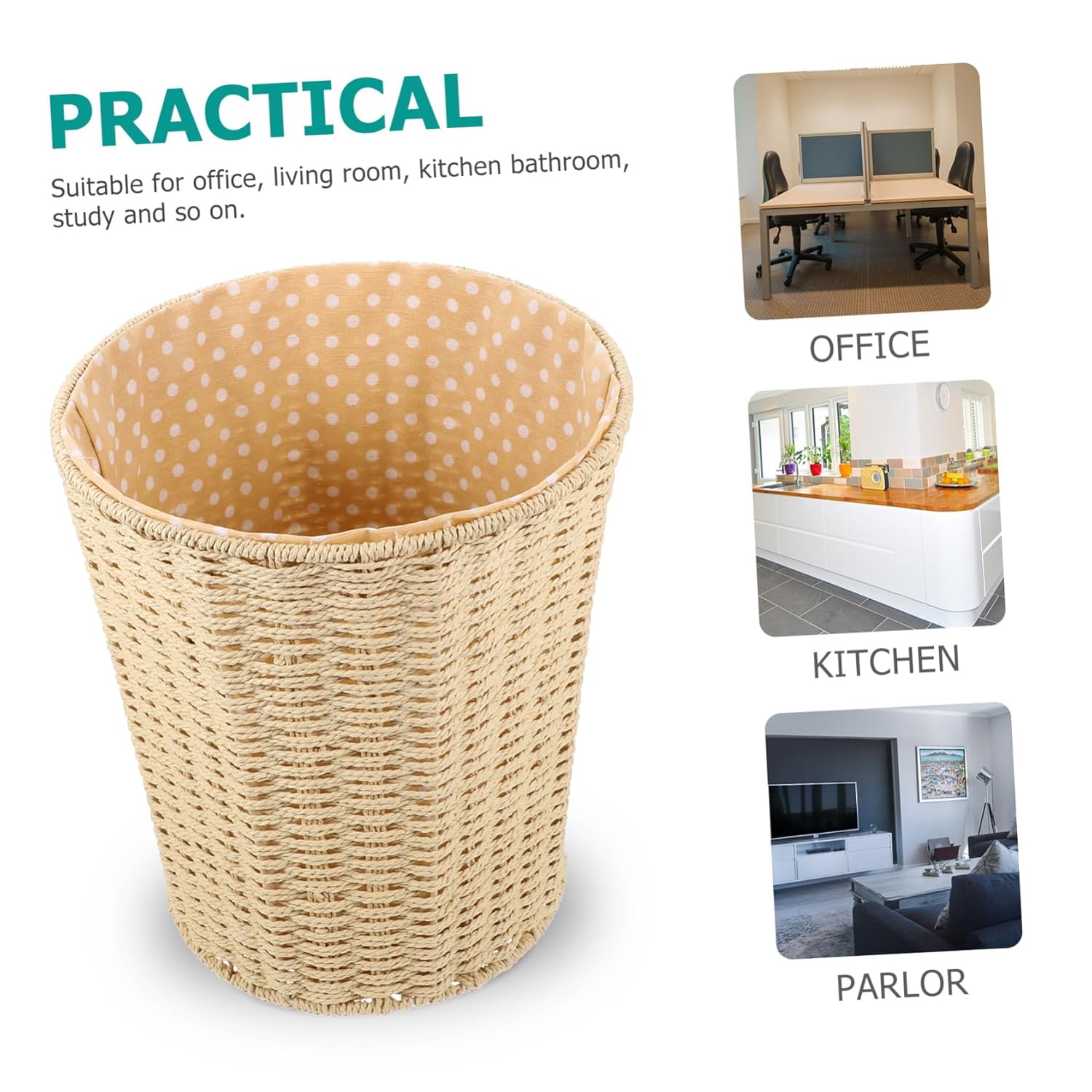 Rattan Woven Storage Basket for Home Organization Multi-Purpose Trash Basket for Kitchen Bathroom and Living Room Lightweight and Practical Design Beige
