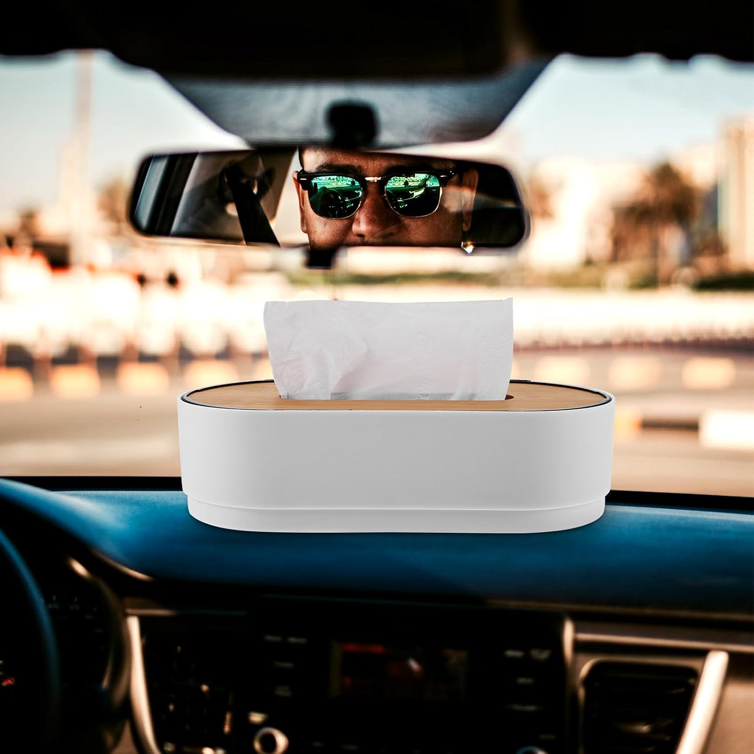 Simple Tissue Holder Box with Bamboo PP Smooth Surface White image 3