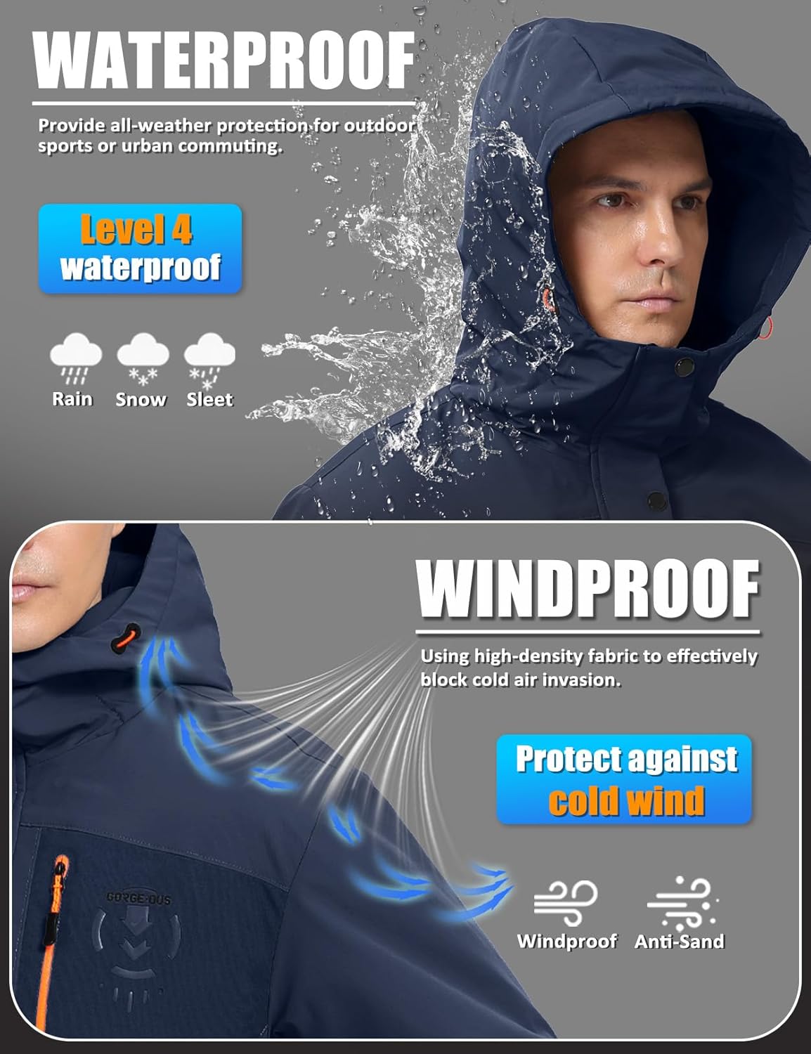Men's Winter Jacket Waterproof Ski Snow Coat Windproof Snowboard Hooded Raincoats with Warm Graphene lining - Image 2