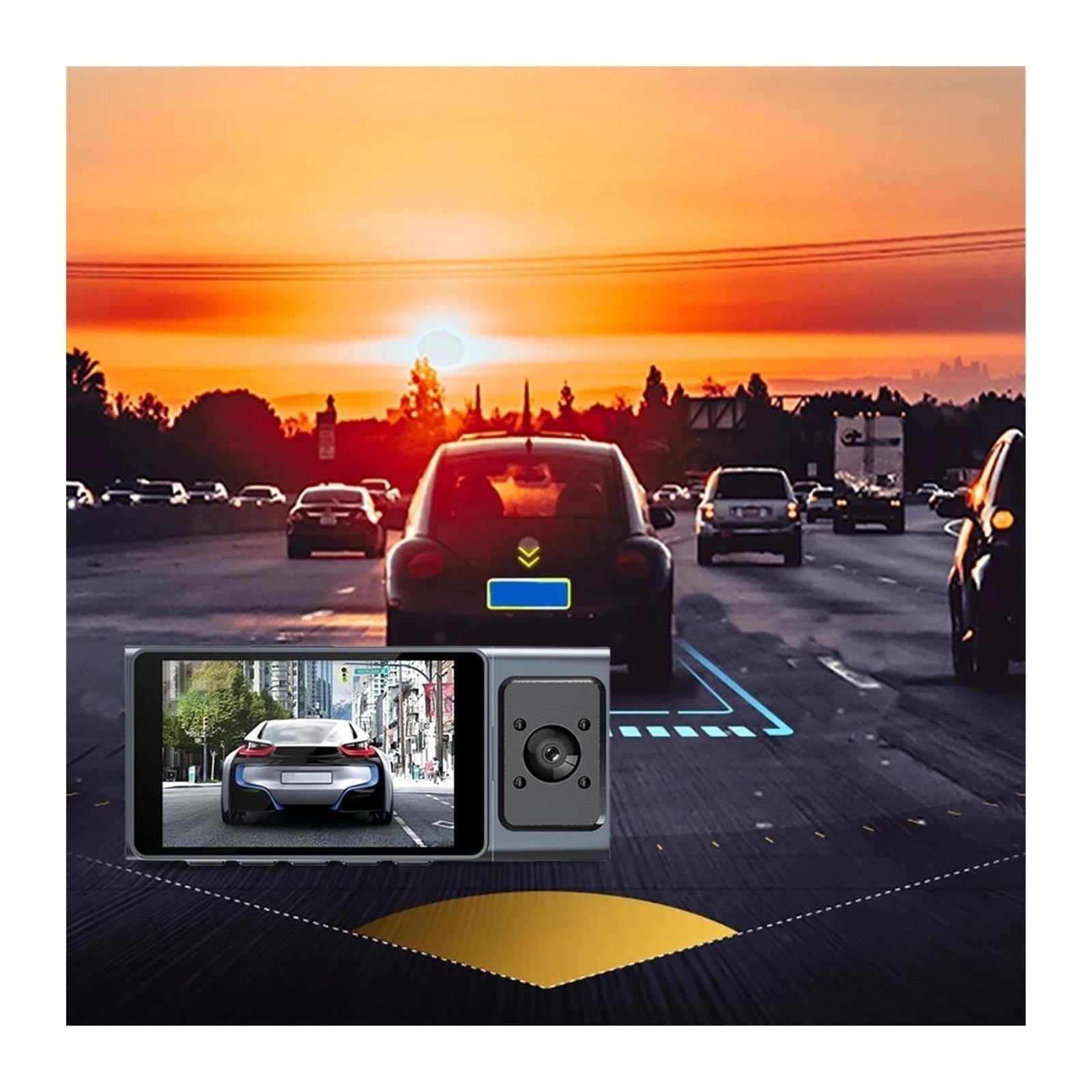 Telecamera di retromarcia senza fili 3 obiettivi per Dash Cam Motion Car DVR Telecamera posteriore Registratore di guida Monitor di parcheggio G-Sensor Schermo IPS da 3,0 pollici