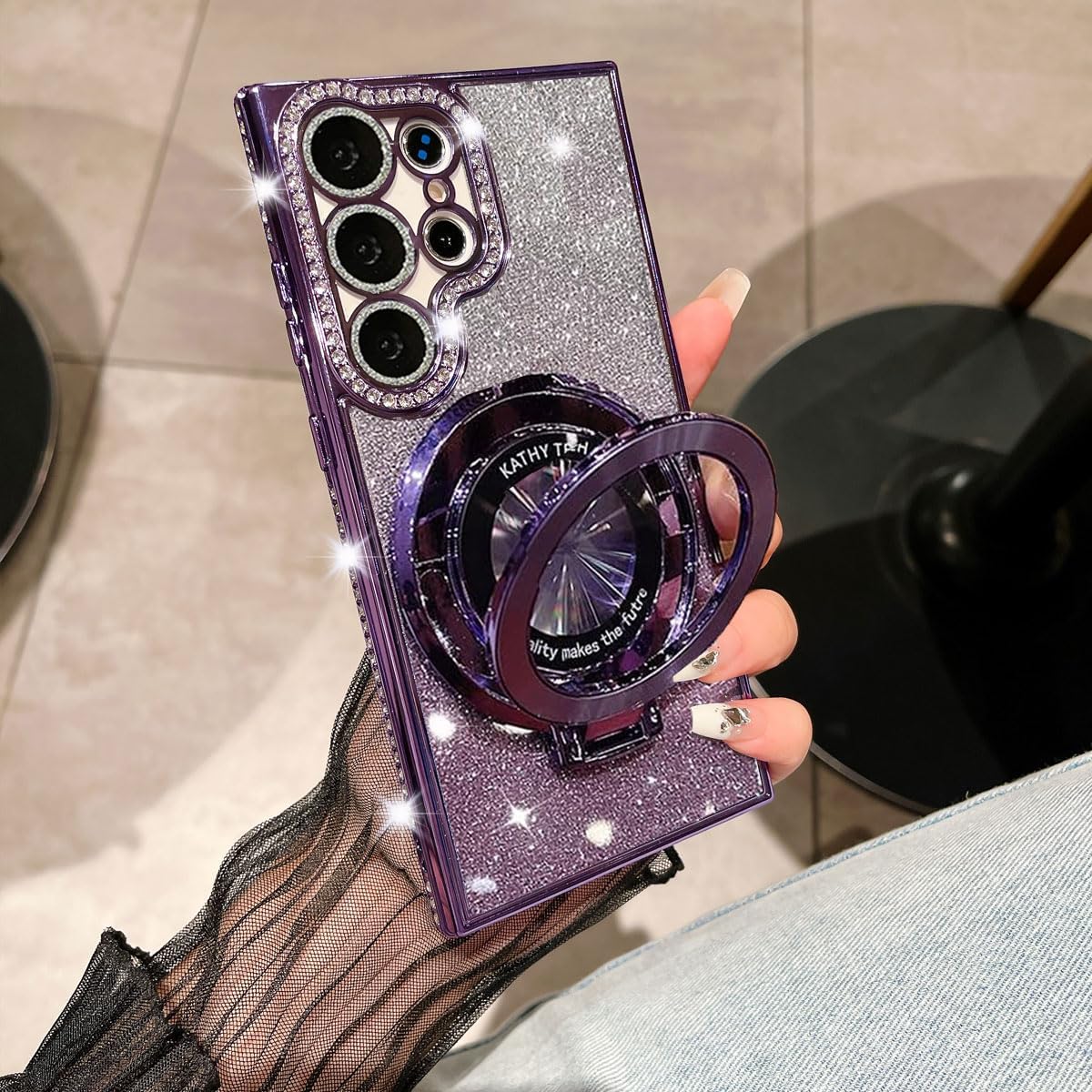 Magnetic Ring Stand Glitter Case for Samsung Galaxy S25 Ultra, (Compatible with Magsafe) Women Girly Luxury Bling Diamond Rhinestones Cover with Camera Lens Protector for S25 Ultra (Purple) - Image 6