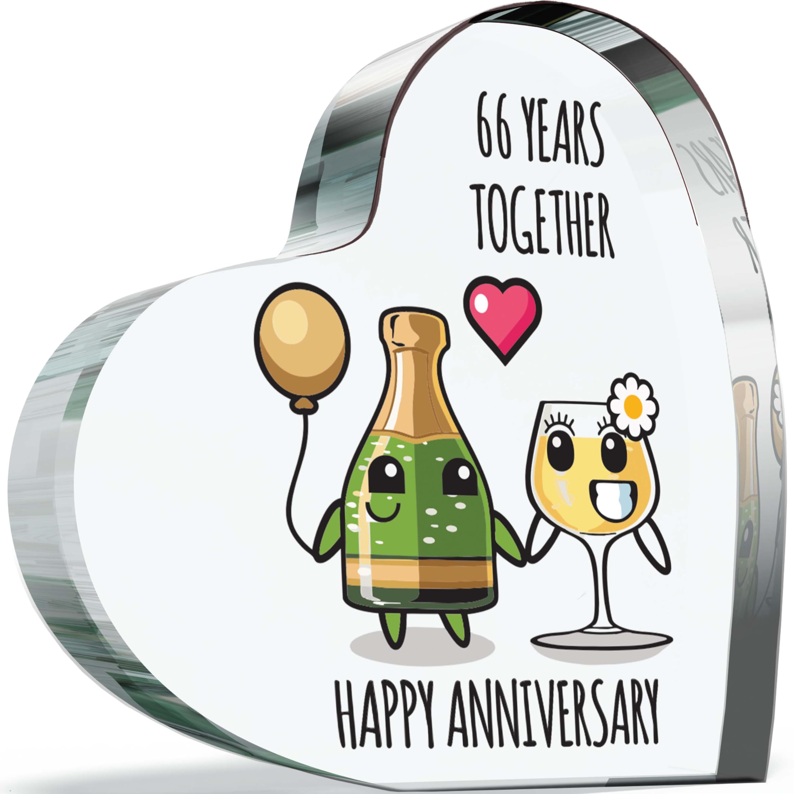 Giftzie Women's 66 Th Anniversary Plaque Gifts For Wife Husband - Happy Anniversary - I Love You Romantic Acrylic Heart Gift For Men, 100Mm X 100Mm Present For Couples Sixty-Sixth Wedding Anniversaries