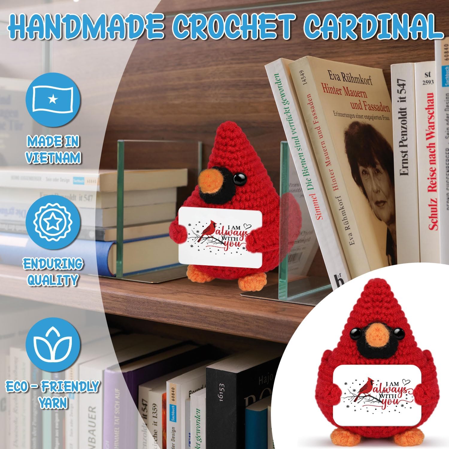 Memorial Handmade Crochet Stuff Cardinal, Sympathy Gift for Loss of Loved One, Red Cardinal Doll (Memorial Handmade Crochet Stuff Cardinal 04)
