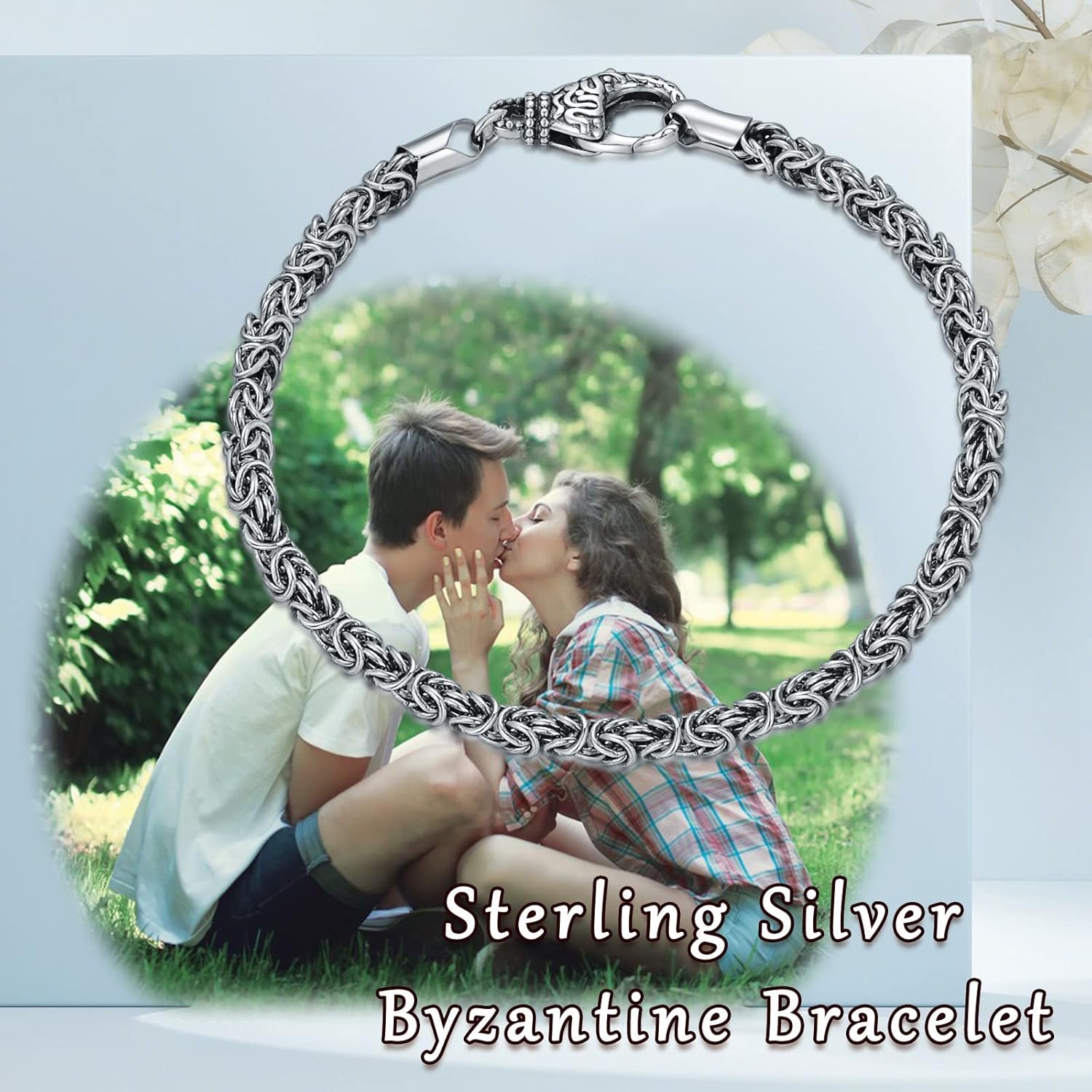 KXJ S925 Sterling Silver 3mm Solid Oxidized Byzantine Bracelet for Men Women Chain Bracelet Jewelry Gifts for Boys Son Boyfriend Husband Dad Birthday Valentines Day Anniversary,7/7.5/8/9 Inches,Handmade in Italy - Image 5