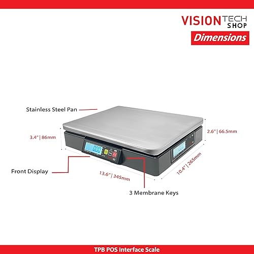 Miniatura 9 de VisionTechShop TPB-60LB, Báscula de porción de interfaz POS con la mayoría de los sistemas ECR y POS, LbOzKg conmutable, capacidad de 60 libras