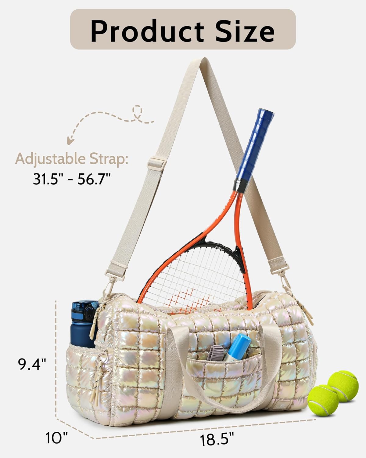 Quilted Duffel Bag for Women, Puffer Gym Duffle Bag with Shoe Compartment Lightweight Large Crossbody Sport Travel Bag Tote Beige Mermaid