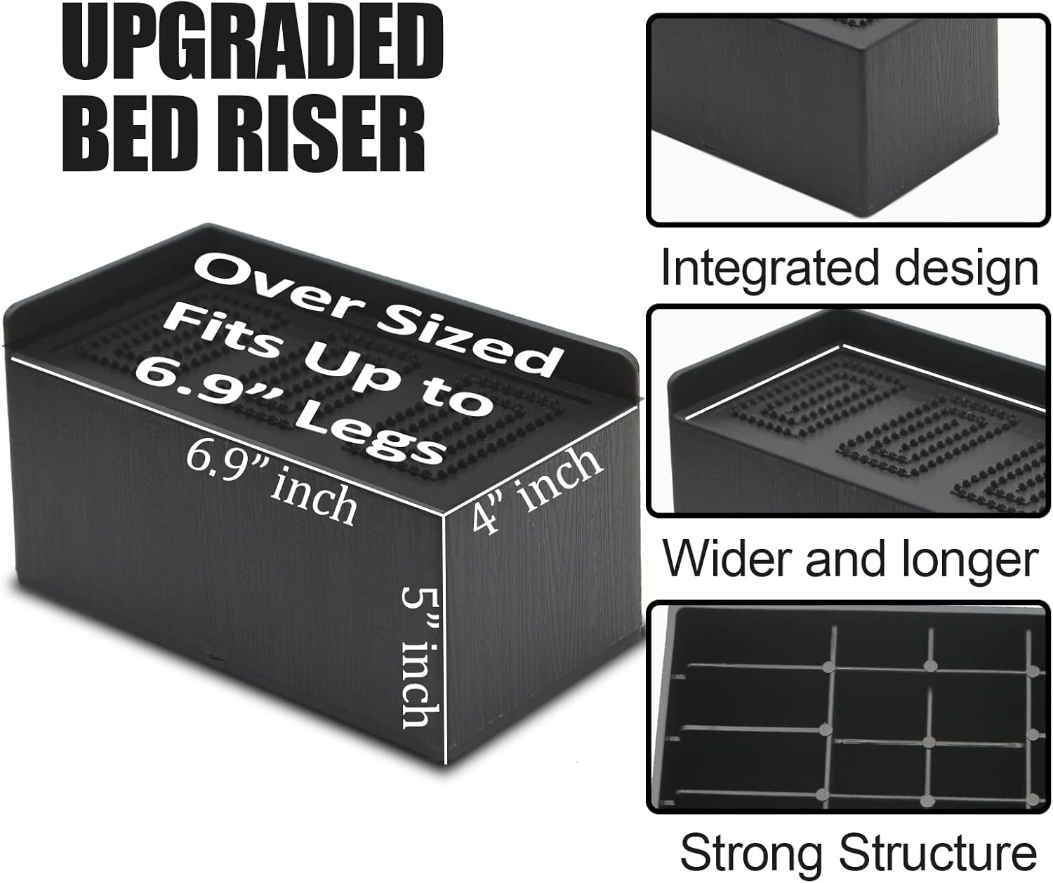 Bed Risers 5 inch, 8 Pack Oversized Extra Large 7x4inch Post, 11000lbs Heavy Duty Couch Risers, L Shape Wide Opening Extra Large Furniture Risers for Bed, Couch, Sofa, Table, Chair