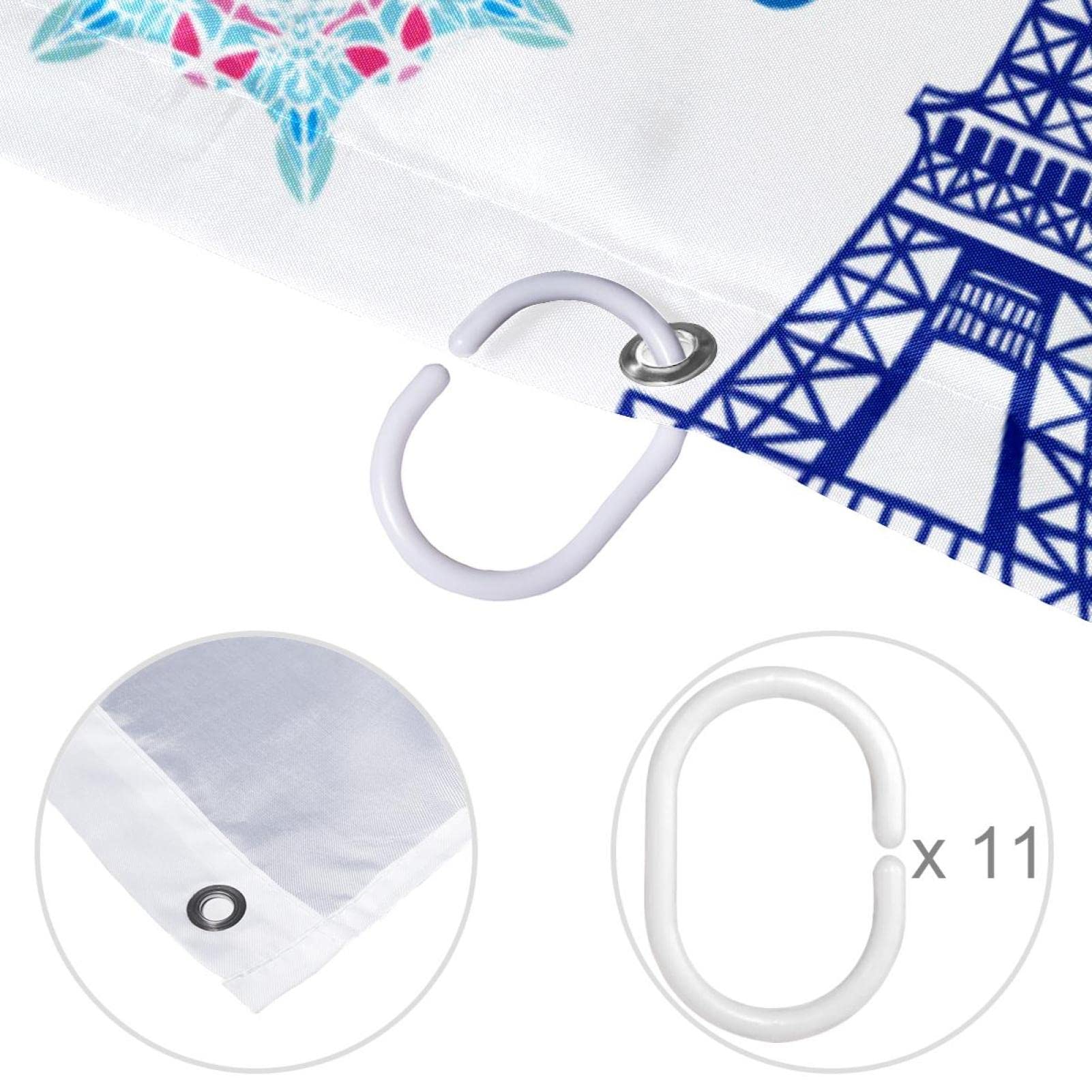 ABAKUHAUS Parigi Tenda da Doccia, Parigi Torre Eiffel, Tessuto Set di Decorazioni per il Bagno con Ganci, 175 x 180 cm, Grigio Rosso