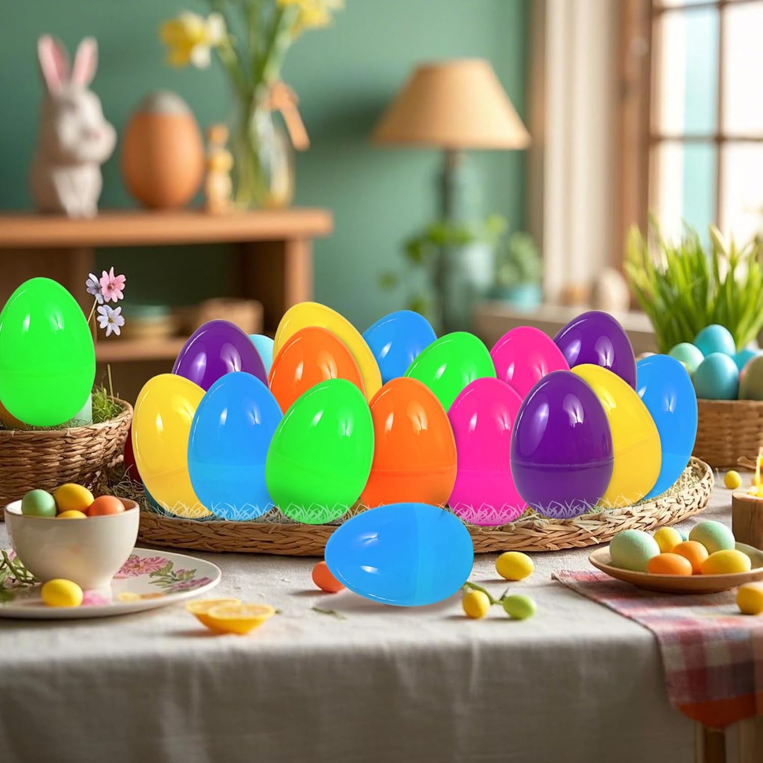 UOUYOO Empty Easter Eggs 2.3" Colorful Bright Plastic Easter Eggs for Easter Egg Hunt, Suprise Egg, Easter Hunt 24Pcs