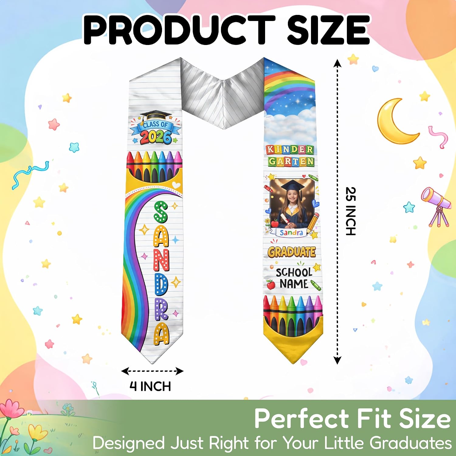 Custom Graduation Stole, Kindergarten Graduation Sash, Preschool Graduation Sash, Custom Stole