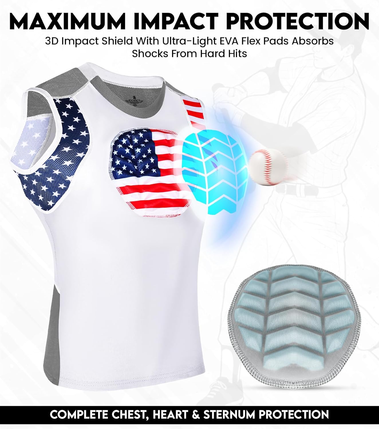 Exxact Sports ユース 野球 ソフトボール チェストシールド チェストプロテクター パッド入り 圧縮ジャージ チェストア