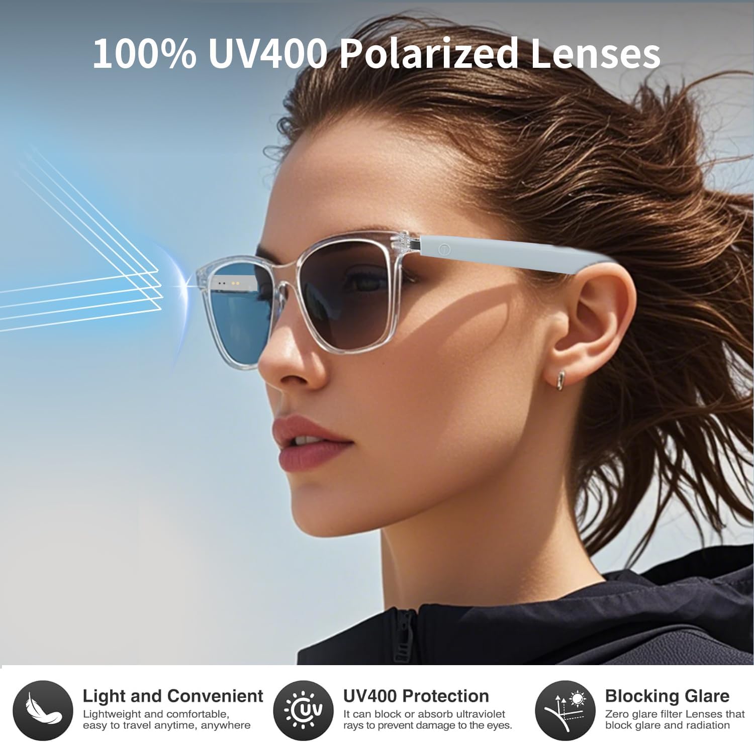 AI Smart Glasses for Men Women, Bluetooth Translation Glasses with Speakers Smart Audio Sunglasses with AI Translation (160+Languages), Photochromic Lenses, Music Glasses for Travel Business-Brown