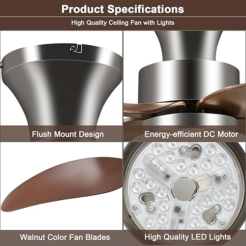 Miniatura 7 de Ventiladores de techo de montaje empotrado con luces, ventiladores de techo de perfil bajo de 42 pulgadas con control remoto, reversibles, 3