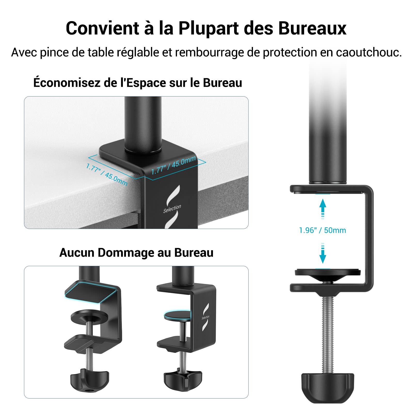 SMALLRIG Support de Table pour Appareil Photo Montage sur Bureau avec Rotule 1/4", Support d'Éclairage Réglable de 13'' à 35,4''(33cm-90cm), Pince de Table en C - 3488