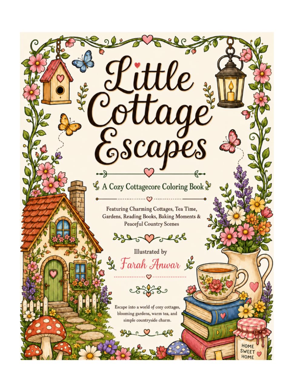Little Cottage Escapes : A Cottagecore Coloring Book for Stress Relief and Relaxation: A Cozy Coloring Book of Charming Cottages, Blooming Gardens & Countryside Scenes for Teens & Adults