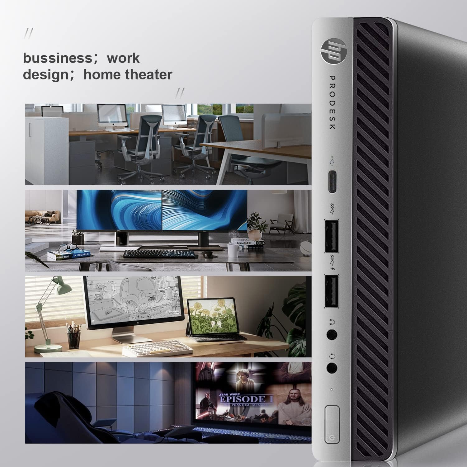 HP ProDesk 400 G3 Mini Ordinateur de Bureau, Intel Core i5-7500T, 8 Go de RAM, 256 Go de SSD, WiFi, Bluetooth, Clavier américain (QWERTY), Windows 11 Pro (reconditionné)