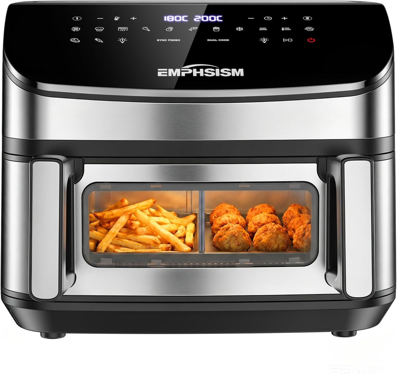 Friggitrice ad Aria 12 Litri - Doppia Resistenza Airfryer, 2600W XXL Doppio Cestello Air Fryer, Flessibile 1 o 2 Zone, 13-in-1 con Schermo Touch, Finestra con Luce Interna, Grande per 4–7 Persone