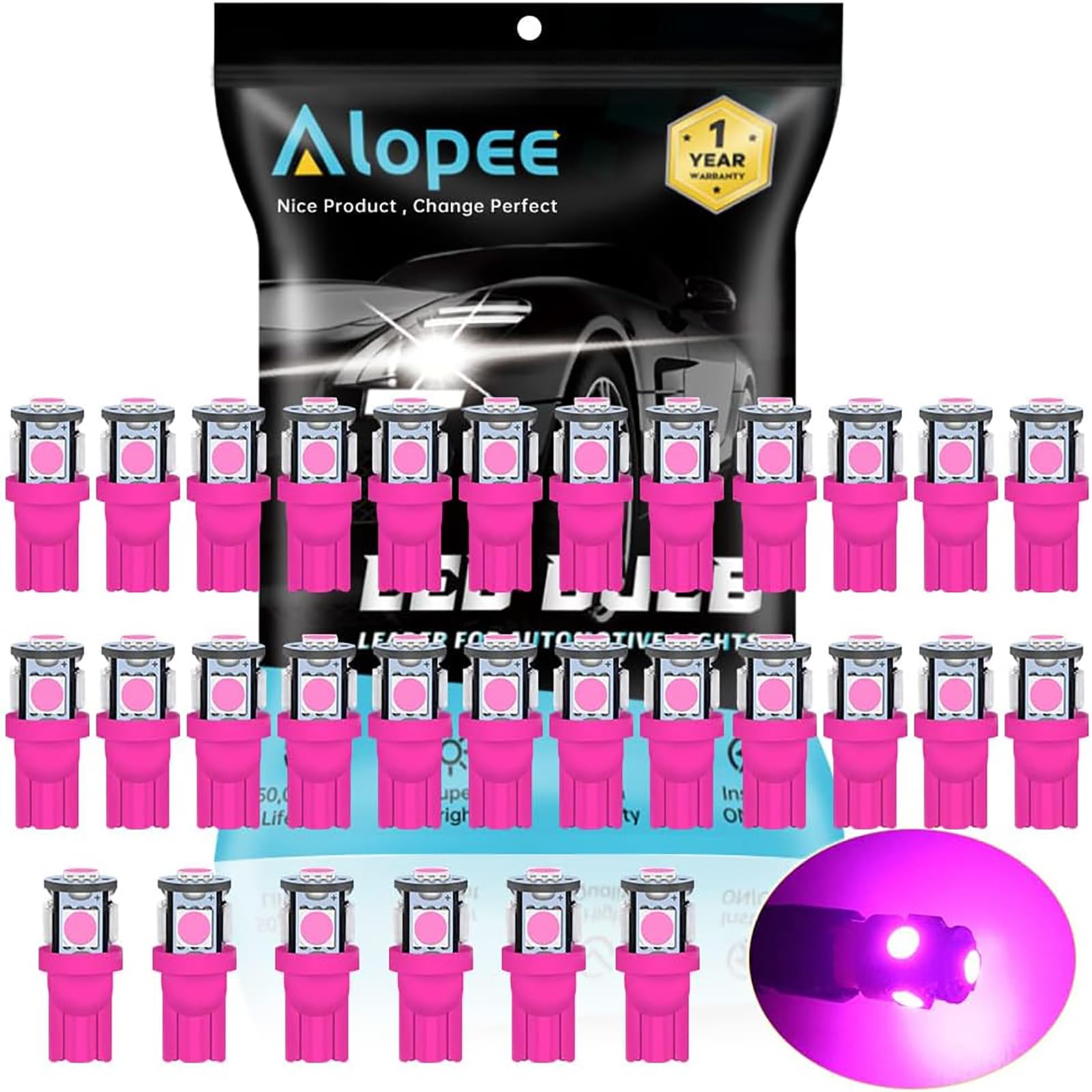 Alopee 30 Pack 194 Led Light Bulb Purple DC 12V 193 Led Bulb 5050 5SMD Replacement for T10 158 168 198 W5W 2825 Car License Plate Door Courtesy Step