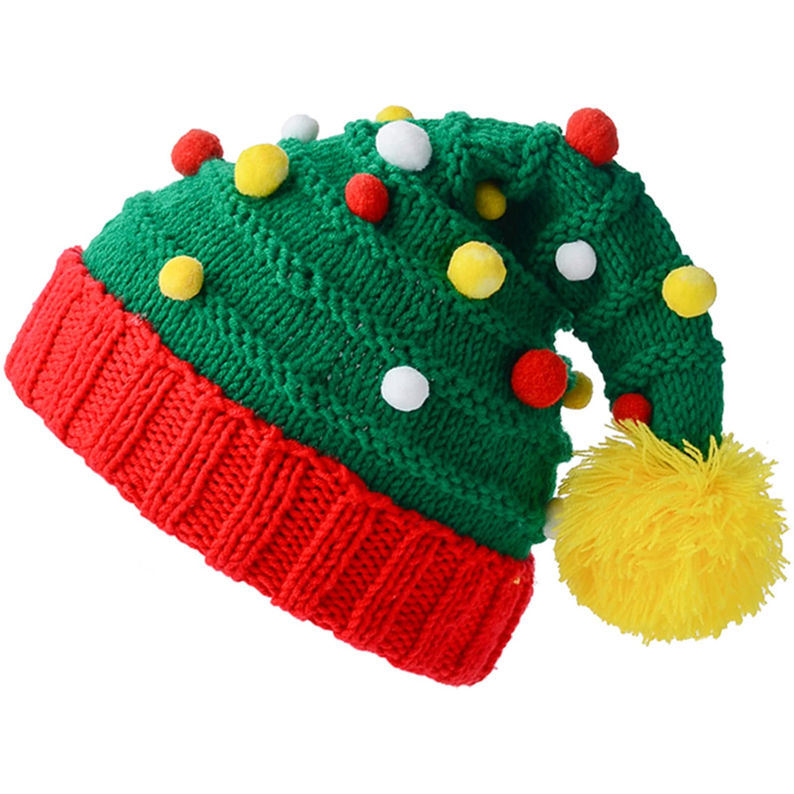 Elnwnnkc Women's Multicolor Santa Thicken With Red & Green Color Adult Warm Thick Christmas Hats For Men Kids Gift Winter Hats For Adults Cosplay Santa Color Matching Winter For Girls Keep Warm Hat