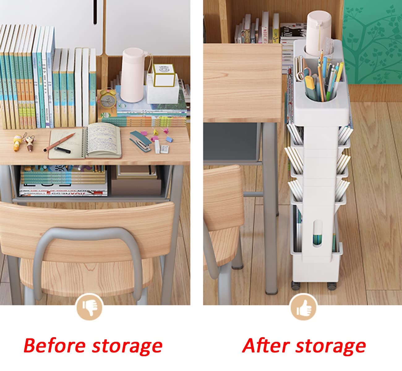 Libreria Mobile da Scrivania per Aula, Organizer da Scrivania Compatto con Ruote, Carrello Portaoggetti Sottile per Libri, Mensola Espositiva ad Angolo per Dormitorio Biblioteca, Carrello Multiuso