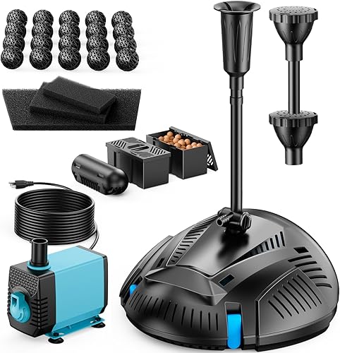 Antfraer Filtro de estanque con kits de bomba de agua, filtro de estanque clarificador UV integrado con bomba de fuente de 660 GPH, caja de filtro