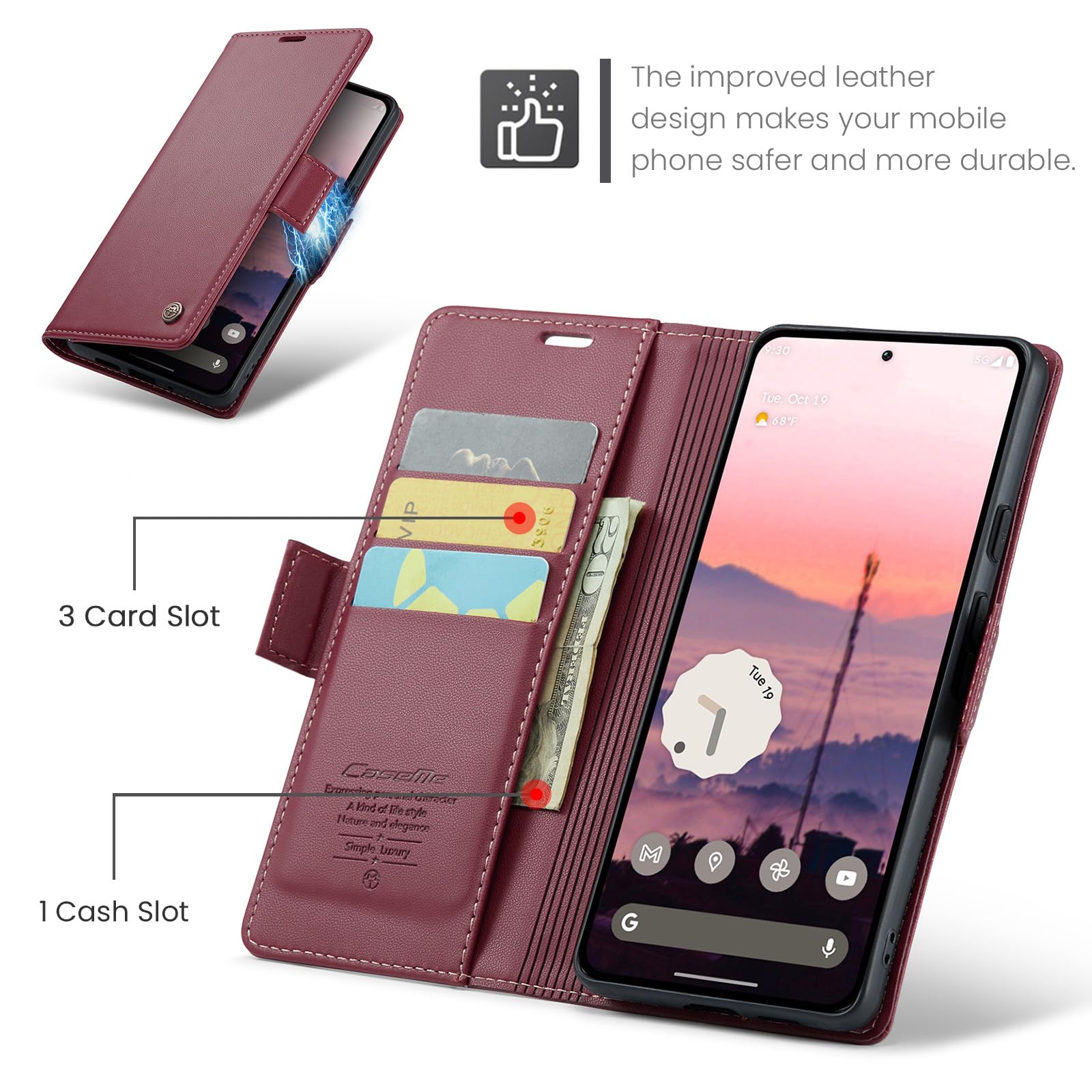 Knoowcase Custodia Portafoglio Per Google Pixel 9 / Pixel 9 Pro - Antiurto In Pelle PU Con Anello Porta Carte E Supporto Magnetico