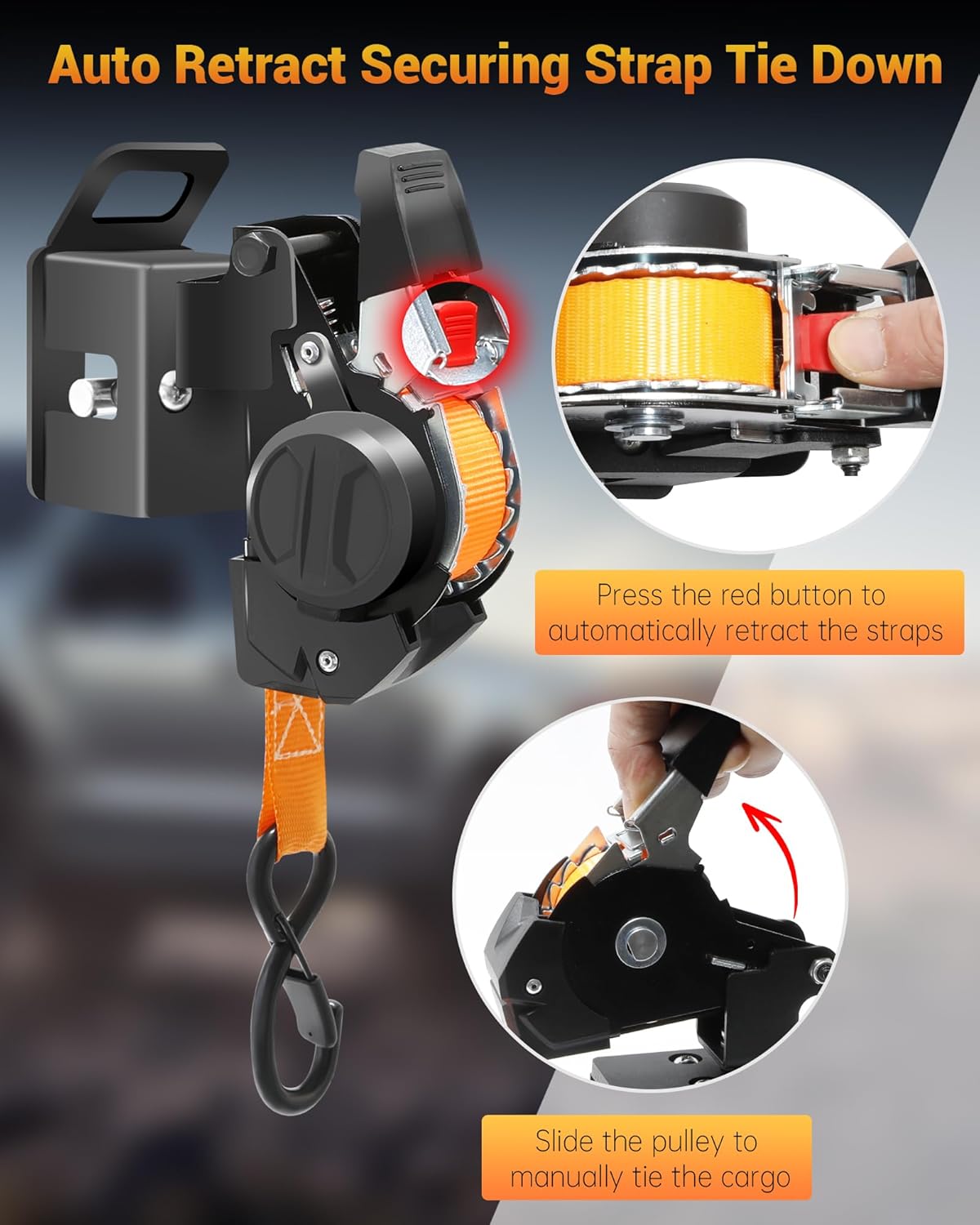 Dual-Pivot Retractable Truck Bed Ratchet Straps for Ford F150 97-14, Multi-Angle Rotation Bed Mounted Retractable Tie Down Straps Compatible with f150, Dodge, Chevy, GMC, Jeep Gladiator (1Pcs)