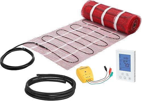 Miniatura 12 de VEVOR Tapete de calefacción de suelo, 30 pies cuadrados, sistema de calefacción eléctrica radiante en el suelo con termostato digital de detección