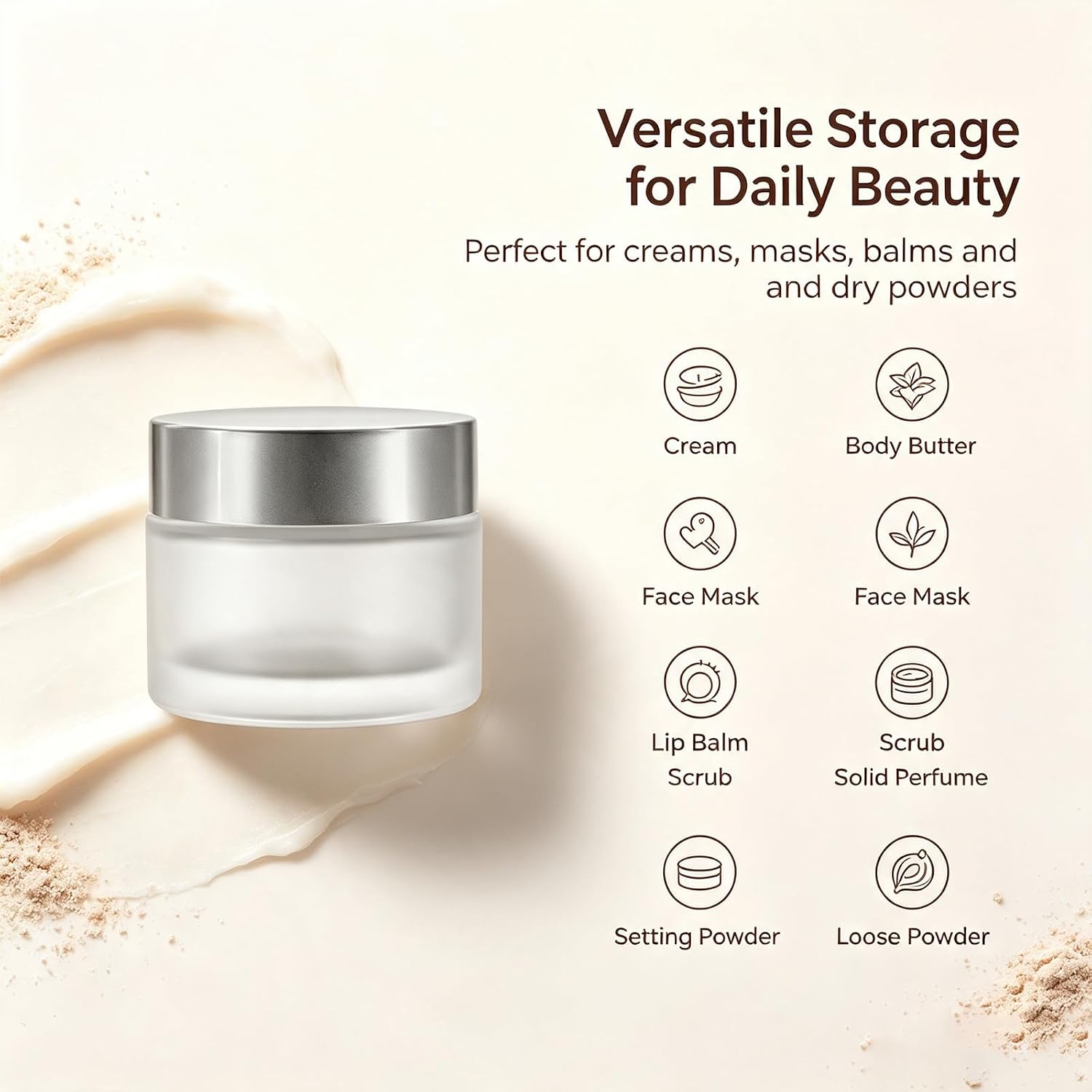6 Pack 30g/1 oz Frosted Glass Cosmetic Jars with Silver Lids