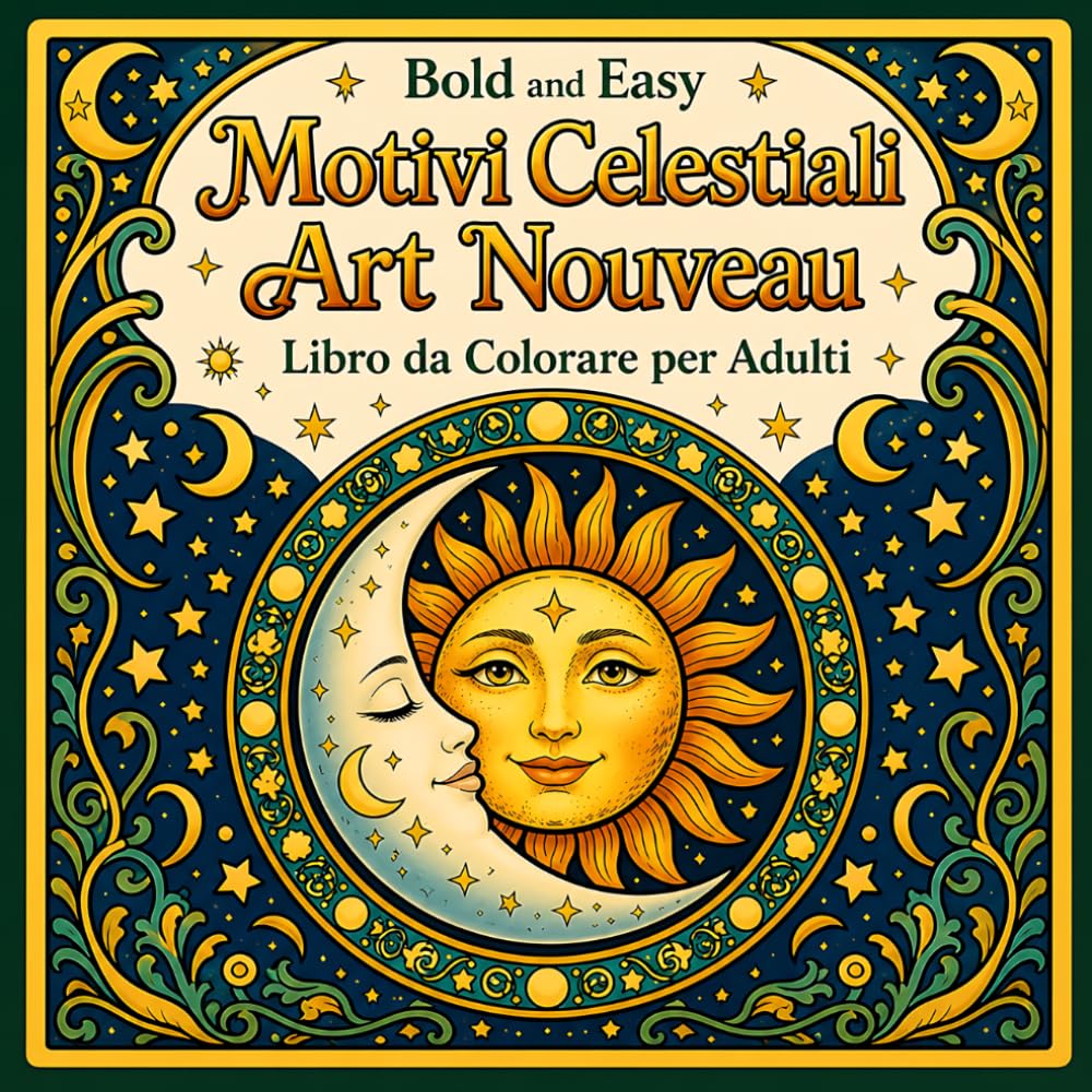 Bold and Easy Motivi Celestiali Art Nouveau: Libro da Colorare per Adulti con Sole, Luna, Zodiaco e Motivi Mistici