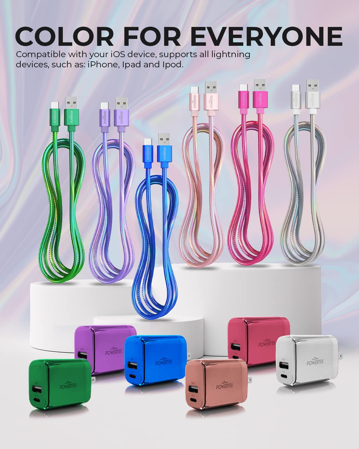 LIQUIPEL Powertek Type-C Charger Combo Pack, Fast Charging 6ft USB-C for Galaxy, Note, Tab, MacBook (Light Blue)