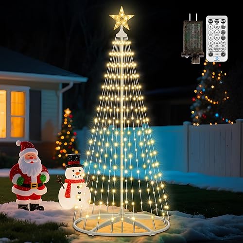 Miniatura 9 de 3 paquetes de luces de árbol de Navidad en forma de cono, luces de árbol de Navidad de 4' 5' 6' regulables con 12 modos de control remoto, luces de