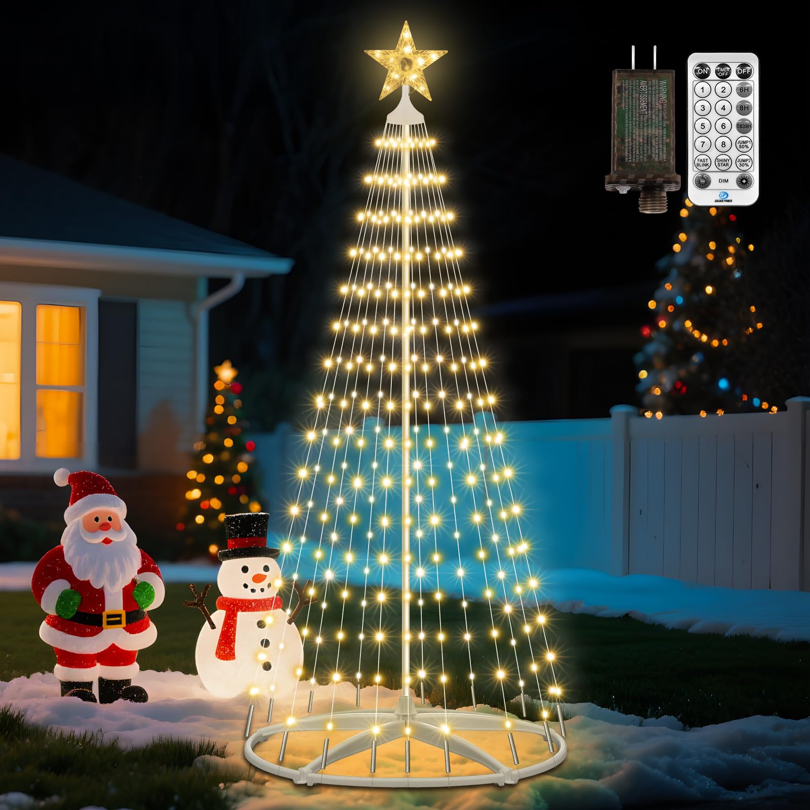 View 1 of [See notes] 7.5ft 310 LED Lighted Christmas Cone Tree with Star Topper, LED Christmas Tree Light Show with 12 Modes Remote Control, Artificial Tree Lights for Indoor Outdoor Yard Patio Decorations, Warm White