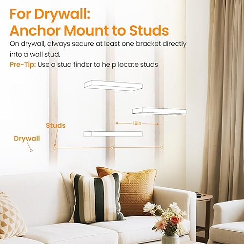 Miniatura 7 de BAYKA Estantes flotantes blancos para pared, 22.5 pulgadas, estantes de madera rústica montados en la pared para baño, dormitorio, sala de estar,