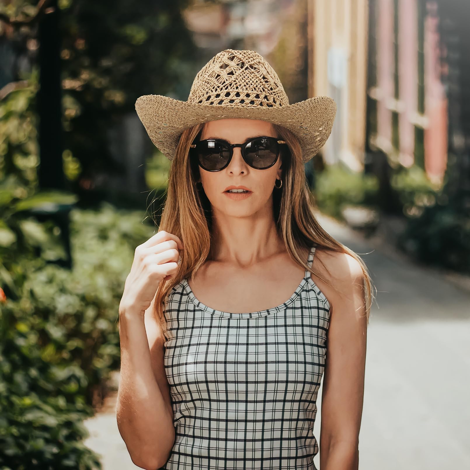 GEMVIE Chapeau de Cowboy Occidental tissé à la Main à Large Bord en Paille Panama pour Homme et Femme Chapeau de Plage bohème