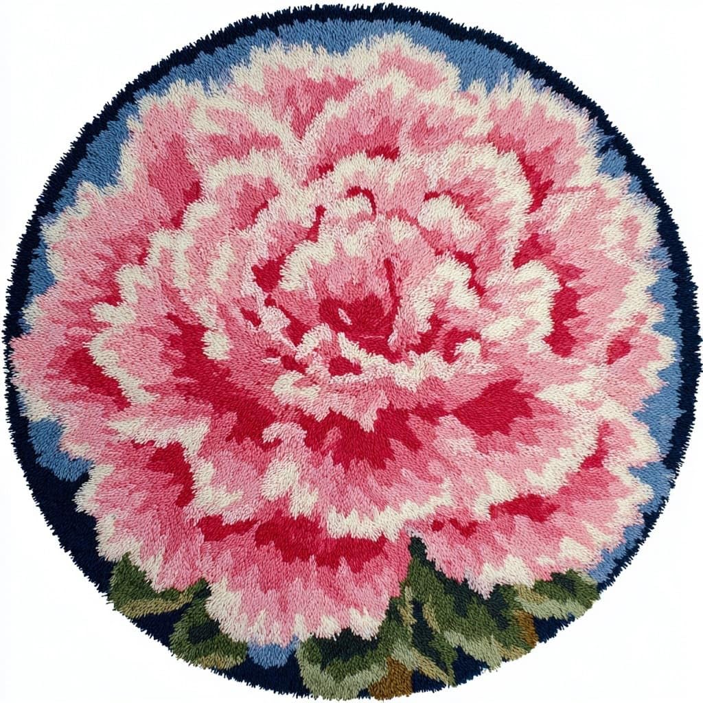 AMBATTERY Round Latch Hook Kits Pre-Printed Rug,Peony Flowers