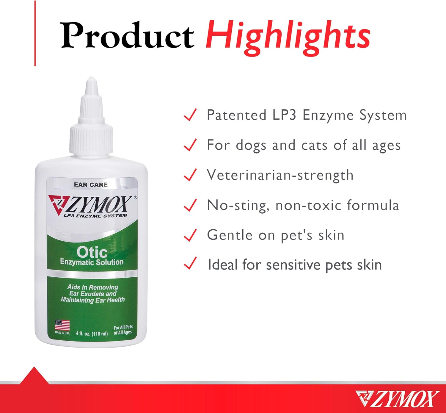 Pet King Brands Zymox Otic Enzymatic Solution for Dogs and Cats to Soothe Ear Infections Without Hydrocortisone for Itch Relief, 4oz : Pet Ear Cleaners : Pet Supplies