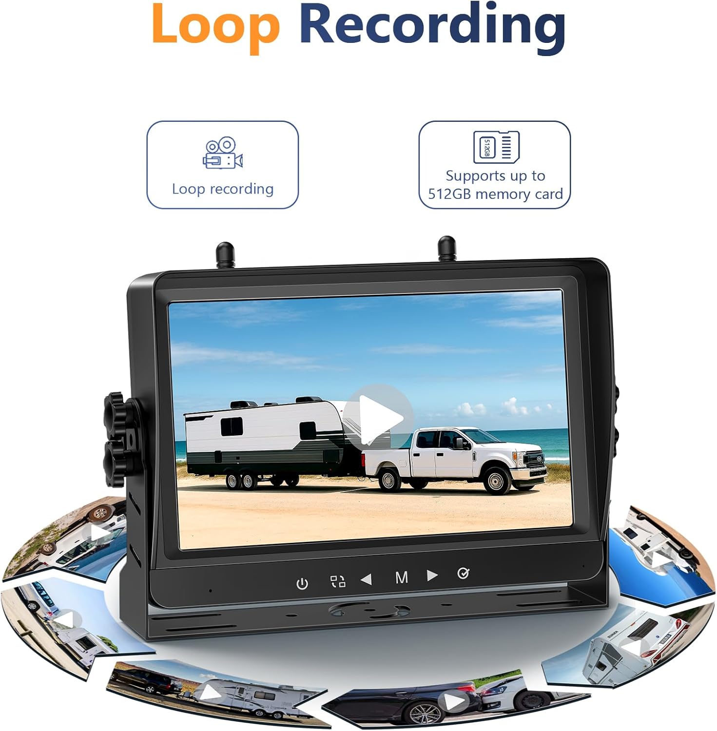 IP69 Waterproof magnetic solar camera mounted on a vehicle, with rain and snow icons indicating weather resistance.