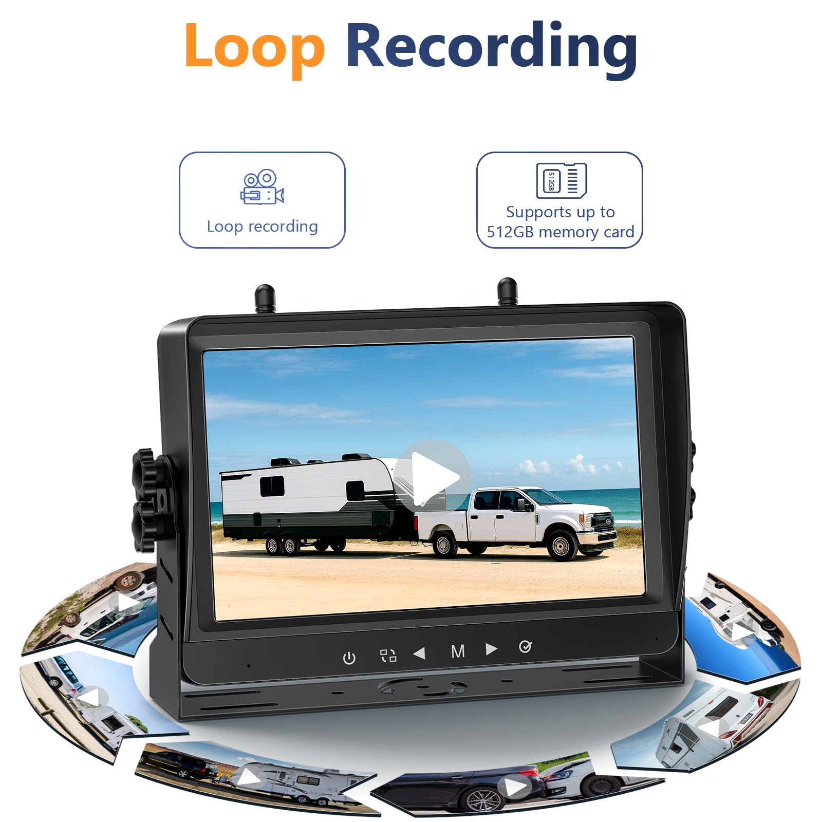Telecamera solare retromarcia wireless monitor 9" 1080P, posteriore magnetica 10000mAh, installazione senza fori, registrazione DVR, telecamere supporto per(VS-9A)