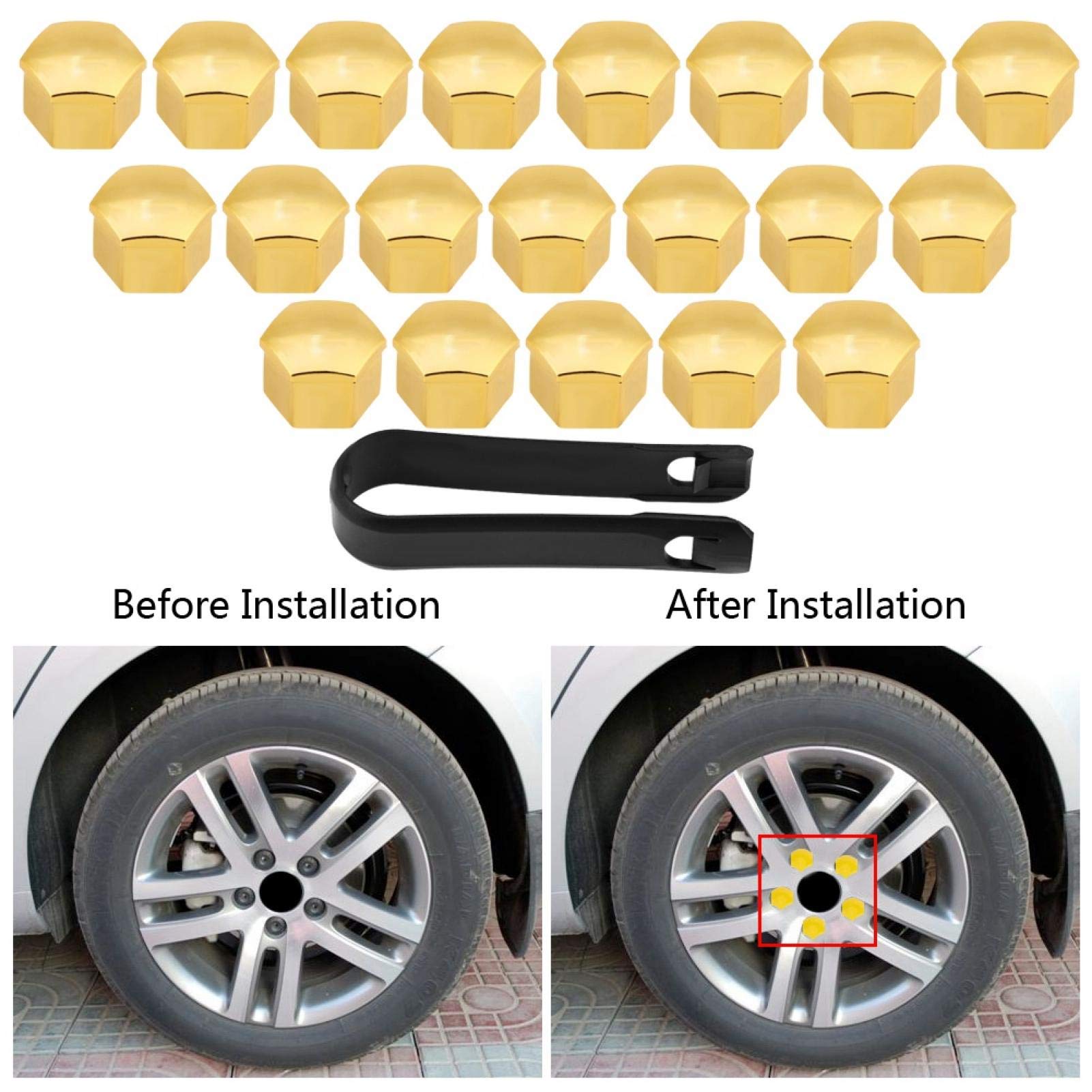 20 Stks 17mm Moer Auto Wiel Auto Hub Schroef Bescherming Anti Diefstal Cover Cap Geel