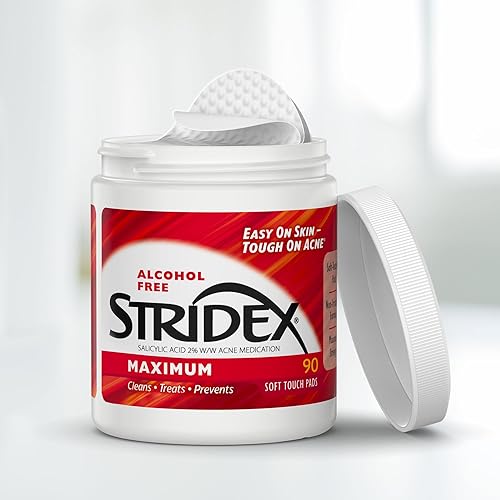 Miniatura 2 de Stridex Almohadillas medicinales para el acné, máximo, 90 unidades, paquete de 3 toallitas de limpieza facial, almohadillas faciales sin alcohol,