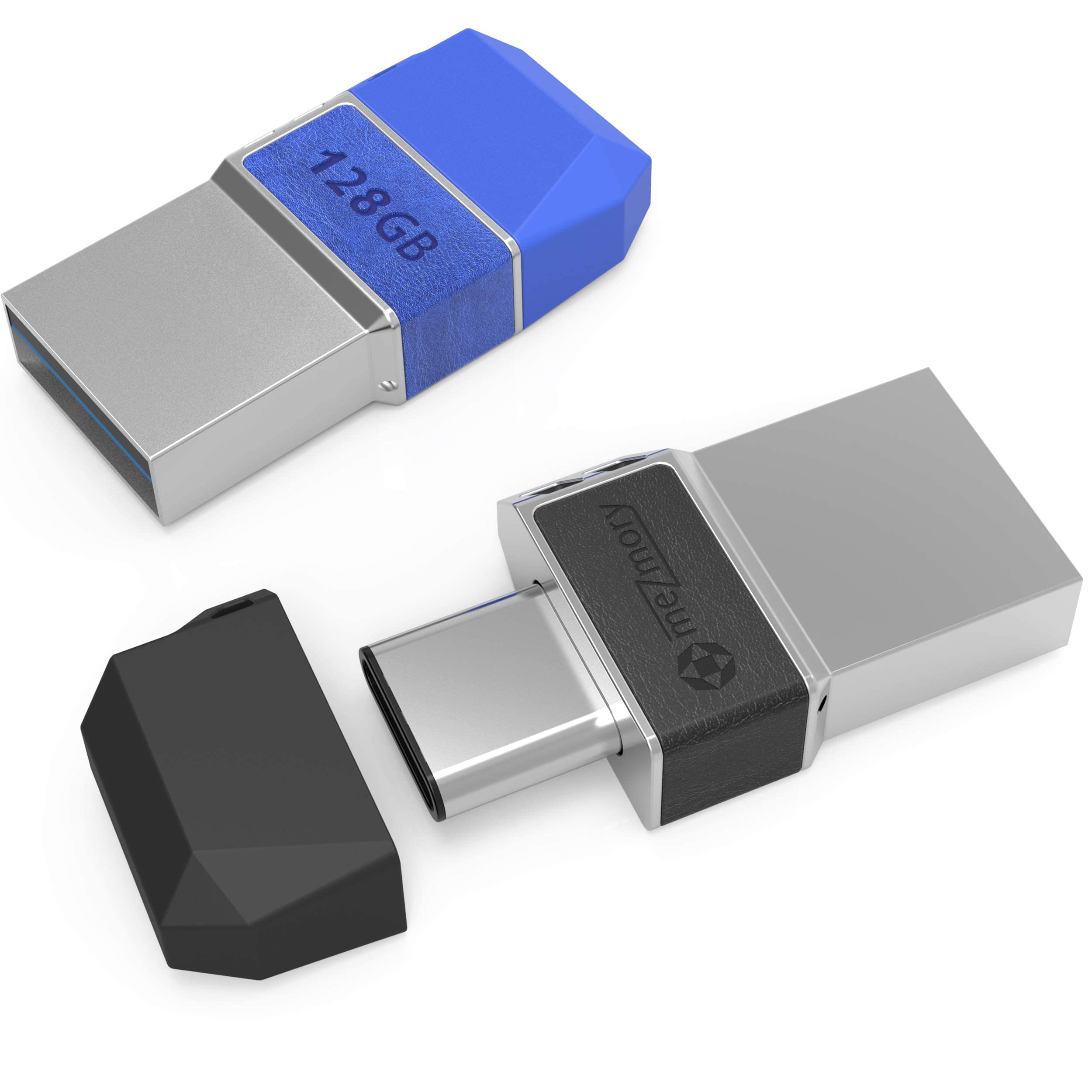 Clé USB MeZmory 128Go Double USB-C Et USB 3.0 - Mini Métal Bleue Pour PC, Smartphone, Tablette