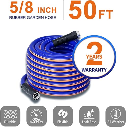 Miniatura 2 de Manguera de jardín de 50 pies x 58 pulgadas, manguera de agua de goma híbrida de 50 pies, duradera, anti-UV, resistente, sin fugas, ligera,