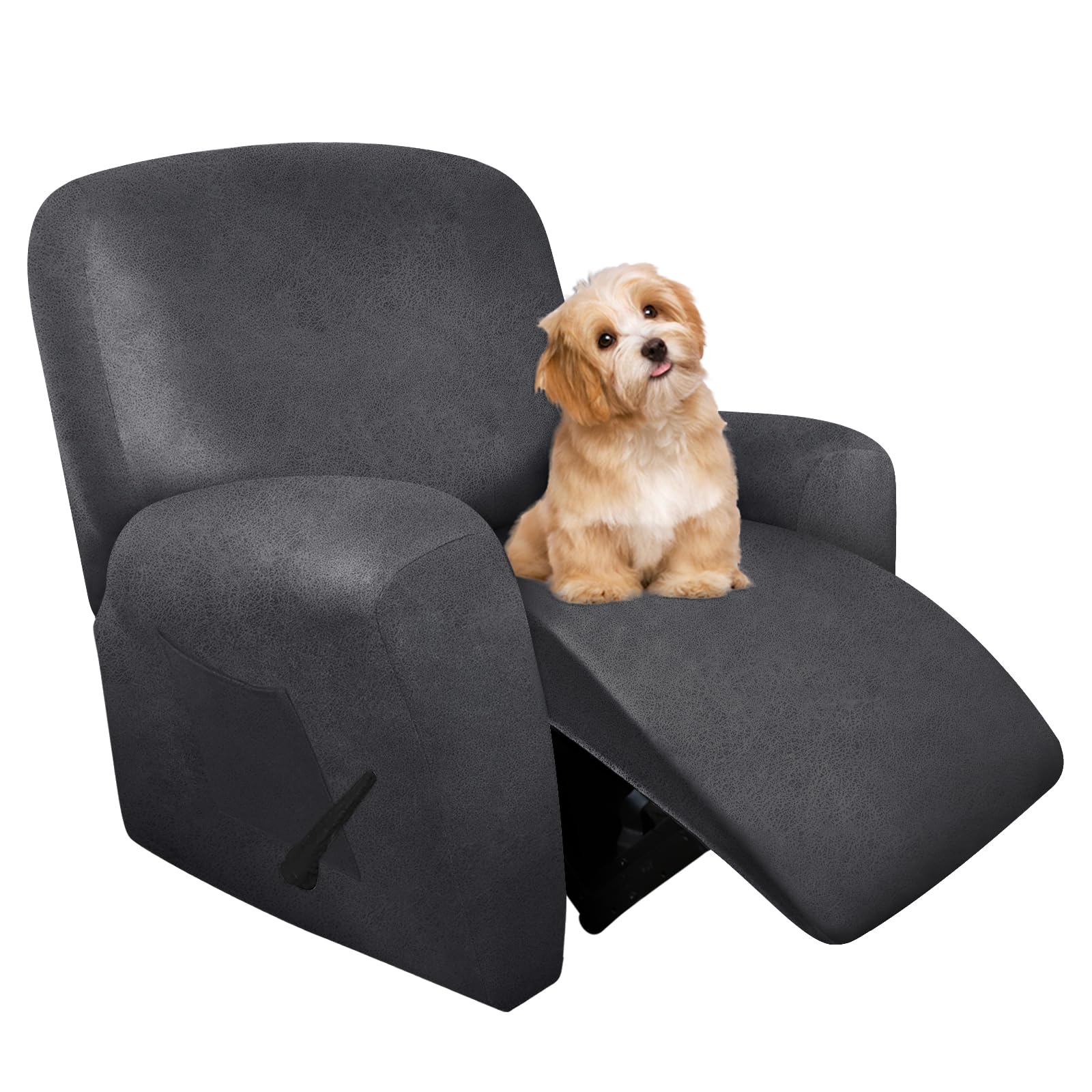 molasofa Recliner Chair Covers - 4 Pieces Leather Like Large Recliner Covers with Pocket Soft Stretch Recliner Slipcover for Lazy Boy Recliner Chair