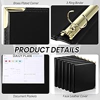 Vista 3 de Cholemy 6 Pieces Leather 3 Ring Binder Portfolio Organizer Classic Collection Executive Presentation Round Rings Vintage Binder Holds 150 Sheets