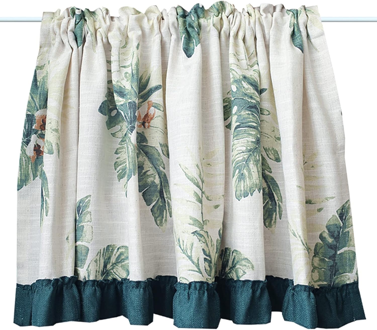 Short Kitchen Curtain Green plant Print, Country style Tier Curtains Cotton linen Blackout Dustproof, Decorate Bedroom, Bathroom, Cafe Small Window Valance rod pocket, 1 Panel ( Size : W130xH160cm/51x