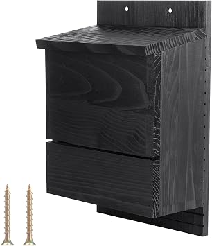 GlikCeil 1 Pack 4 Chamber Bat House for Outdoor Big Black Bat Box Large Cedar Four Chamber Wood House for Outside Tree Weatherproof Wooden Shelter Easy to Land and Roost