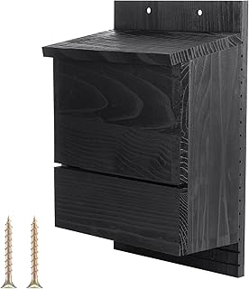 1 Pack 4 Chamber Bat House for Outdoor Big Black Bat Box Large Cedar Four Chamber Wood House for Outside Tree Weatherproof Wooden Shelter Easy to Land and Roost