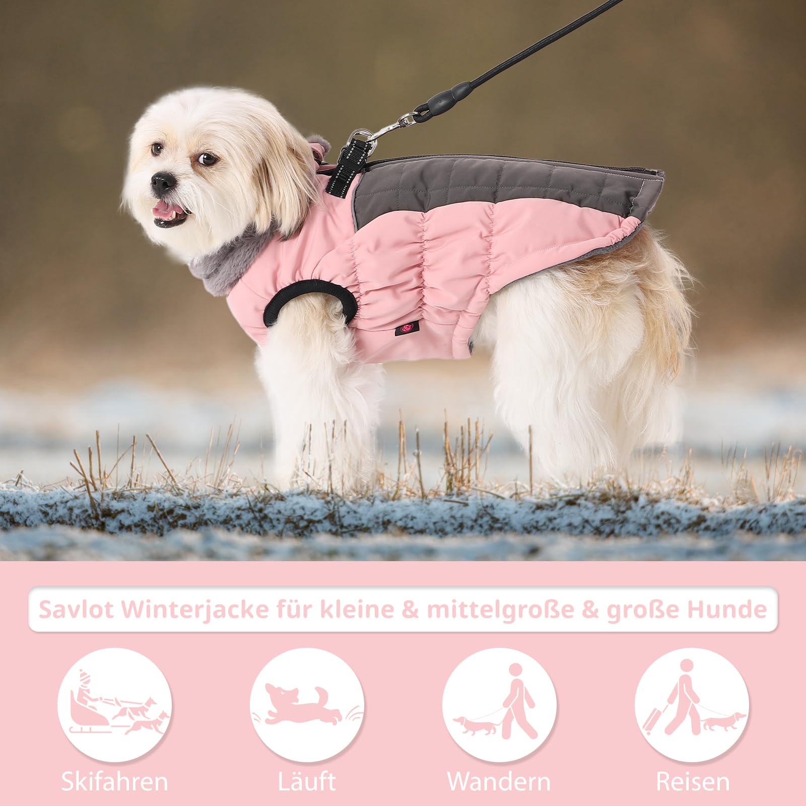 Savlot Wasserdicht Hundemantel Kaltes Wetter Winter Warme Jacke für Kleine Mittlere Große Hunde Hundepullover mit Fleece Gefütterte Reflektierend Welpen Winterweste Haustierbekleidung