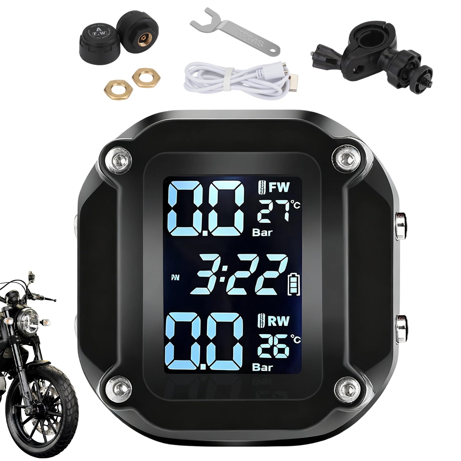 System Monitorowania Ciśnienia w Oponach Detektor z Wyświetlaczem LCD do | Wodoszczelny Czujnik Temperatury Opon z Zewnętrznym Sensorem Do Motocykli i Skuterów Bezpieczeństwo Jazdy